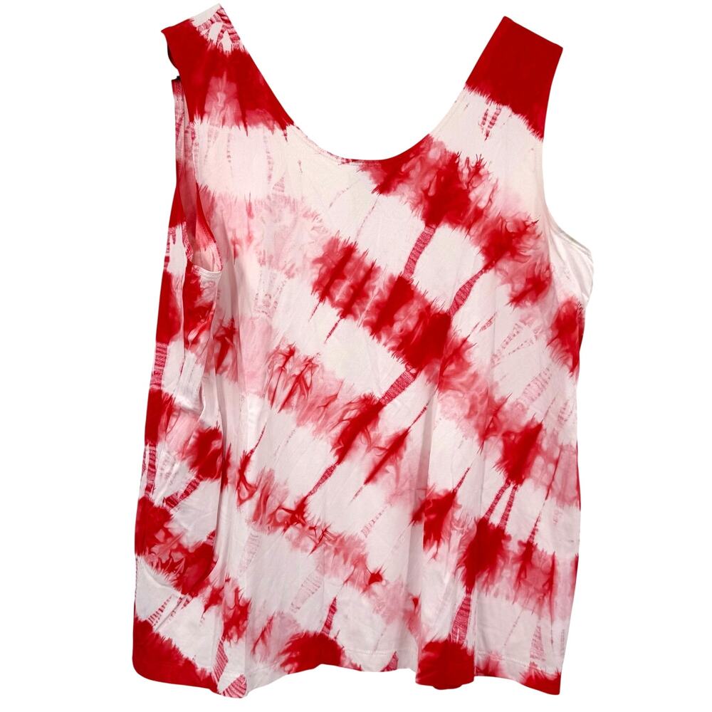 Chico's Size 3 XL Sleeveless Shirt Tank Top Blouse Red White Tie-Dye Casual - Picture 2 of 4